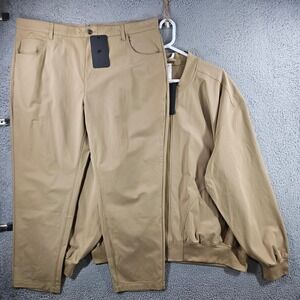 Fabletics Mens The Don Everyday Bomber Jacket and Pants Set Tan XXL 40x30 NEW